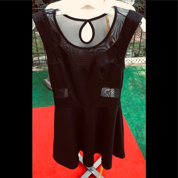 BLACK mini sleeveless style dress with Mesh accents never worn - Picture 5 of 8